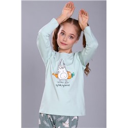Пижама для девочки Зайцы-морковки арт. ПД-15-048 (Ментол/зеленый)