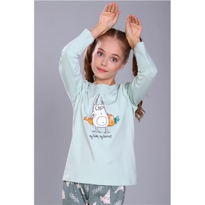 Пижама для девочки Зайцы-морковки арт. ПД-15-048 (Ментол/зеленый)