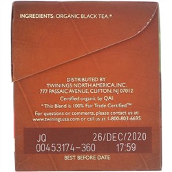 Twinings, 100% Органический Черный Чай, Купаж для Завтрака, 20 пакетиков, 1.41 унций (40 г)
