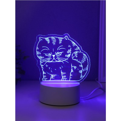 Светильник 3D RISALUX «Толстый кот», LED-ночник, RGB, от сети, 9.5×16.7×16 см