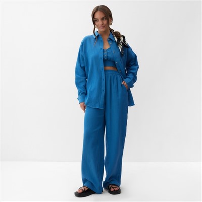 Рубашка женская оверсайз MIST Muslin, размер 44, синяя