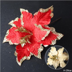 Цветок декоративный Пуансеттия красная с золотом / P15 /уп 48/480/