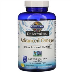 Garden of Life, Dr. Formulated, улучшенная формула омега жирных кислот, лимон, 180 капсул