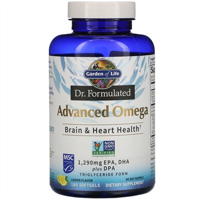 Garden of Life, Dr. Formulated, улучшенная формула омега жирных кислот, лимон, 180 капсул