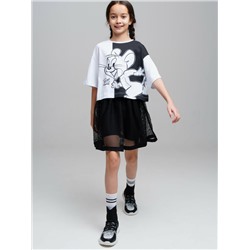 Комплект трикотажный для девочек: фуфайка (футболка), юбка-шорты