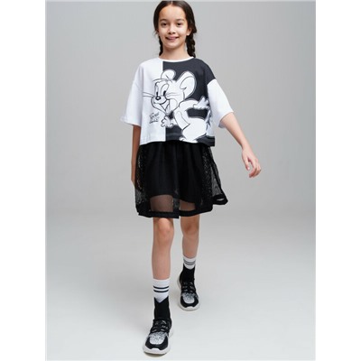 Комплект трикотажный для девочек: фуфайка (футболка), юбка-шорты