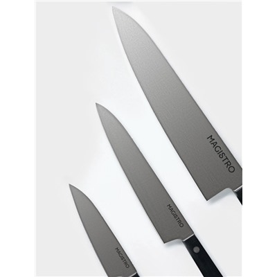 Набор кухонных ножей Magistro Hinshitsu, 3 шт. овощной, универсальный, шеф, нержавеющая сталь, чёрный