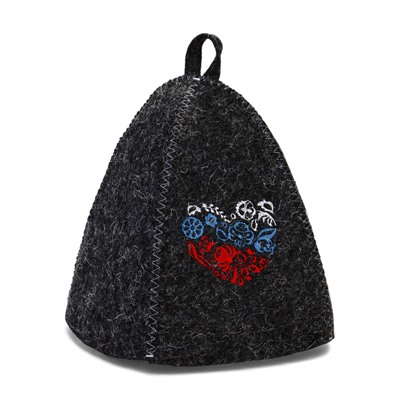 Шапка для бани и сауны «Цветочный триколор», полиэфир, шерсть, серая