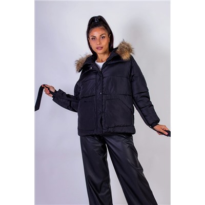 Куртка арт. 611 на поясе с капюшоном, натуральный мех, евро-зима, демисезон НАТАЛИ, 1067157