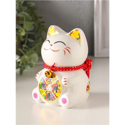 Копилка для денег «Кот Манэки-нэко с счастливый барабан», керамика, 7.8×7.5×12.5 см