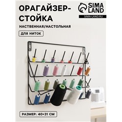 Органайзер-стойка для ниток, настенная/настольная, с подставкой, 40×31 см, чёрный
