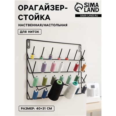 Органайзер-стойка для ниток, настенная/настольная, с подставкой, 40×31 см, чёрный