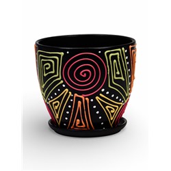 Горшок для цветов «Радуга», керамический, с поддоном, 2.6 л, коричневый с орнаментом