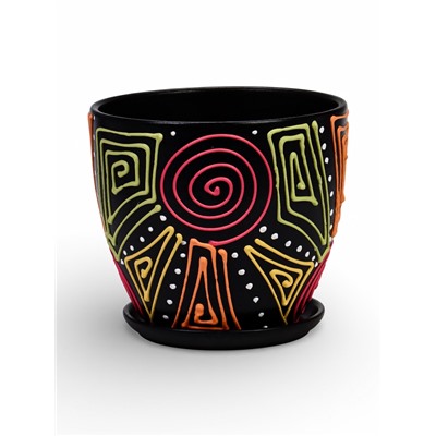 Горшок для цветов «Радуга», керамический, с поддоном, 2.6 л, коричневый с орнаментом