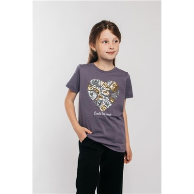 Футболка для девочки 51298 (Серо-фиолетовый)