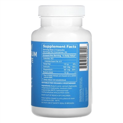 BodyBio, Calcium/ Magnesium Butyrate, 100 Non-GMO Capsules