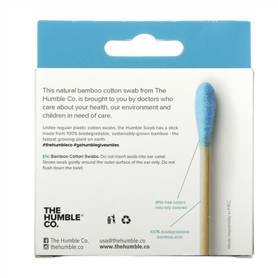 The Humble Co., Bamboo Cotton Swabs, Blue, 100 Swabs