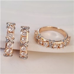 Комплект ювелирной бижутерии коллекция "Дубай" серьги и кольцо 19 р, покрытие позолота, вставка: фианиты, цвет: прозрачный, арт.314.832-19