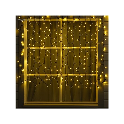 Гирлянда «Занавес» 2×1.5 м, IP65, УМС, тёмная нить каучук, 300 LED, свечение тёплое белое, 220 В