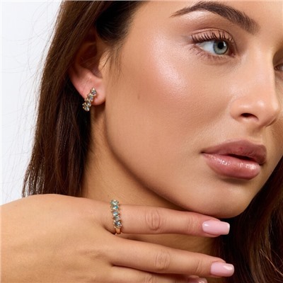 Комплект ювелирной бижутерии коллекция "Дубай" серьги и кольцо 18 р, покрытие позолота, вставка: фианиты, цвет: голубой, арт.414.225-18