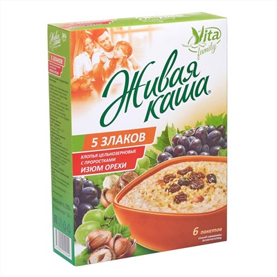 Каша 5 злаков с изюмом и орехами Живая Каша 6 пак.* 35 гр.
