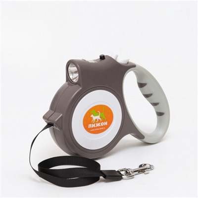 Рулетка «Пижон», 5 м, с фонариком, прорезиненная ручка, серая