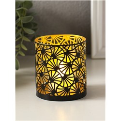 Металлический подсвечник «Цилиндр цветы», 7.5×7.5×8 см, чёрный с золотом