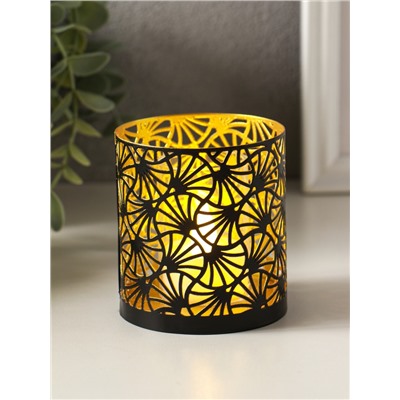 Металлический подсвечник «Цилиндр цветы», 7.5×7.5×8 см, чёрный с золотом