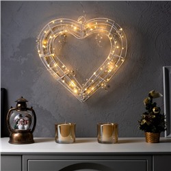Светодиодная фигура «Сердце с бусинами» 40.5×39.5 см, металл, батарейки ААх3 (не в комплекте), свечение тёплое белое