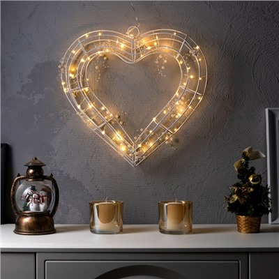 Светодиодная фигура «Сердце с бусинами» 40.5×39.5 см, металл, батарейки ААх3 (не в комплекте), свечение тёплое белое