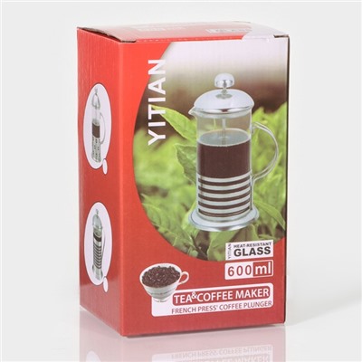 Чайник заварочный френч-пресс «Сейхо», 600 мл, стекло, нержавеющая сталь
