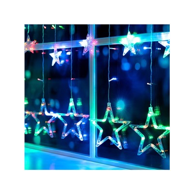 Гирлянда «Бахрома» 2.4×0.9 м с насадками «Звёзды», IP20, прозрачная нить, 138 LED, свечение мульти, 8 режимов, 220 В