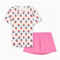 Пижама женская (футболка, шорты) Catfit, молочная, размер 44