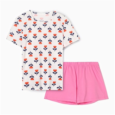 Пижама женская (футболка, шорты) Catfit, молочная, размер 44