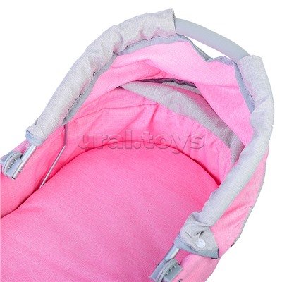 Коляска зима-лето 9636 для кукол, металл. с люлькой-переноской, со сменным коробом, с корзиной, в пакете