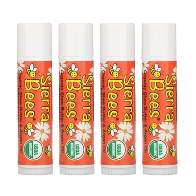 Sierra Bees, Органические бальзамы для губ, масло ши и аргановое масло, 4 штуки в упаковке весом 0,15 унции (4,25 г) каждая