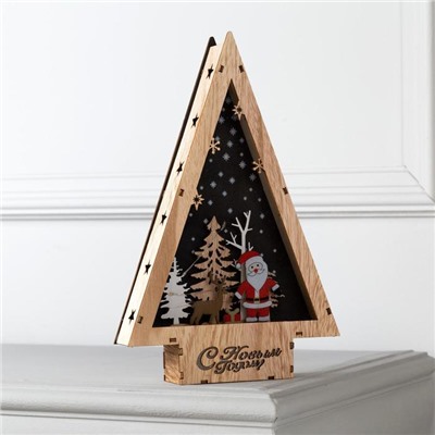 Светодиодная фигура «Дед Мороз и олень» 19×30×4.5 см, дерево, батарейки АААх2 (не в комплекте), свечение тёплое белое