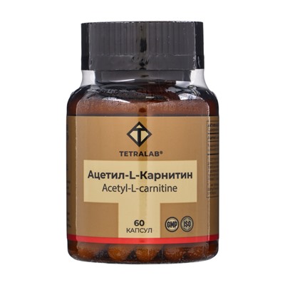 L‑Карнитин TETRALAB, поддержка энергии, метаболизма и сжигания жира, 500  мг, 60 капсул