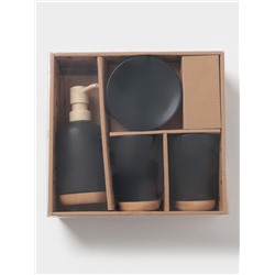 Аксессуары для ванной «Эко», 4 предмета, мыльница, дозатор для мыла, 2 стакана, чёрные