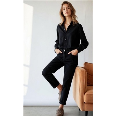 Рубашка женская удлиненная оверсайз РЖ-003 (Черный)