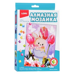 Алмазная мозаика 15*20 детская (неполное заполнение) "Зайчик в цветах"