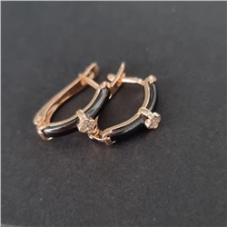 Серьги ювелирная бижутерия коллекция "Дубай", покрытие: позолота, вставка: керамика, цвет: черный, арт.214.439