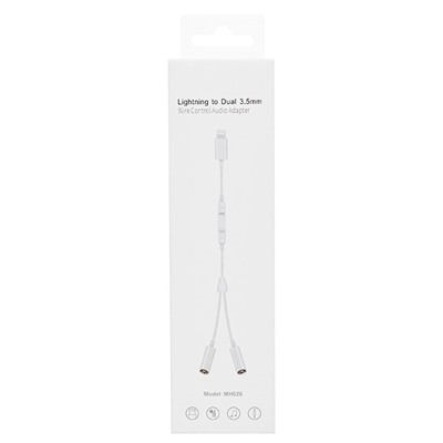Переходник 2*Jack 3,5 (м) - Lightning (п) - MH026 20см (white)