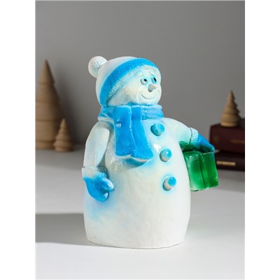 Копилка для денег «Снеговик новогодний с подарком», гипс, 19 см, голубой