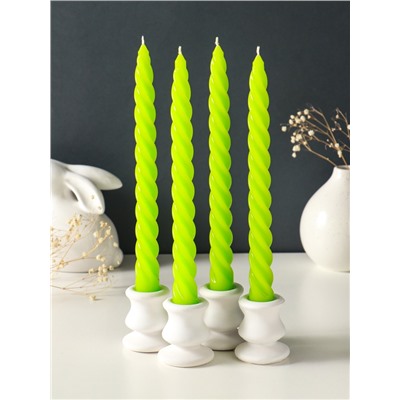 Набор свечей витых, 2.3×24.5 см, 5 ч, 50 г, 4 шт., зелёный
