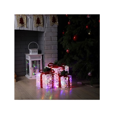 Светодиодная фигура «Цветные подарки» 15, 20, 25 см, текстиль, металл, 220 В, свечение мульти