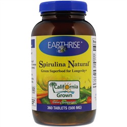 Earthrise, Spirulina Natural, добавка со спирулиной, 500 мг, 360 таблеток