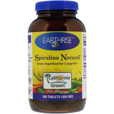 Earthrise, Spirulina Natural, добавка со спирулиной, 500 мг, 360 таблеток