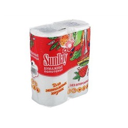 Полотенца бумажные 2 рул, двухслойные, Sunday (уп-ка 30шт)