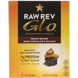 Raw Rev, Glo, арахисовое масло с темным шоколадом и морской солью, 12 батончиков, весом 46 г (1,6 унции) каждый